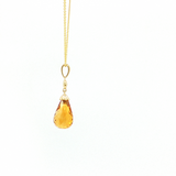 4.70 Ct Briolette Citrine & Diamond Solitaire Pendant | 14K Yellow Gold