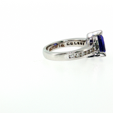 Trillion Cut AAA Tanzanite & Round Diamond Statement Ring in 14K White Gold