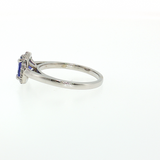 Cushion Cut Tanzanite & Round Diamond Halo Ring in 14K White Gold