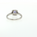 Cushion Cut Tanzanite & Round Diamond Halo Ring in 14K White Gold