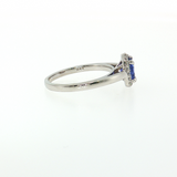 Cushion Cut Tanzanite & Round Diamond Halo Ring in 14K White Gold