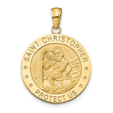 14k Polished and Satin Solid Saint Christopher Medal Round Pendant M1484