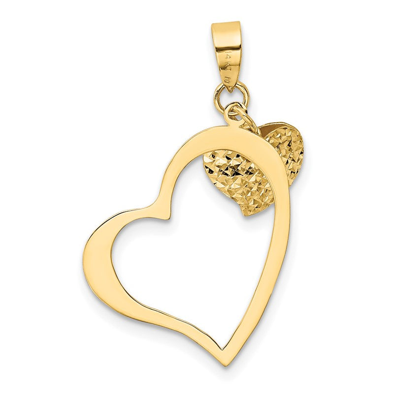 14K Polished and Diamond-cut Open and Puffed 3-D Heart Pendant K5152