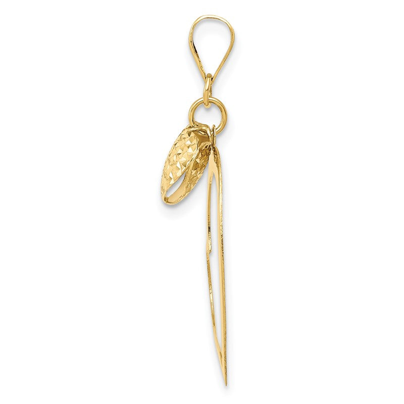 14K Polished and Diamond-cut Open and Puffed 3-D Heart Pendant K5152