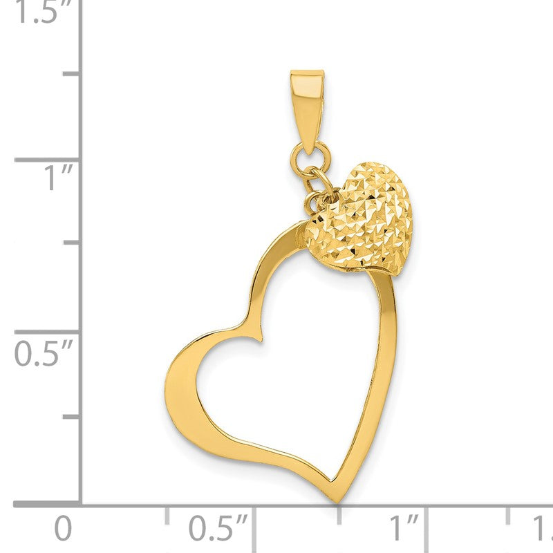 14K Polished and Diamond-cut Open and Puffed 3-D Heart Pendant K5152