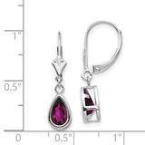 14k White Gold 8x5mm Pear Rhodolite Garnet Bezel Leverback Dangle Earrings XLB103WRG