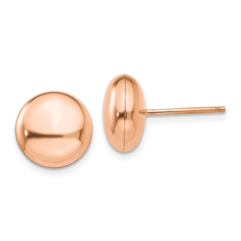 14k Rose Gold 10.5mm Polished Puffed Round Button Post Earrings H1027