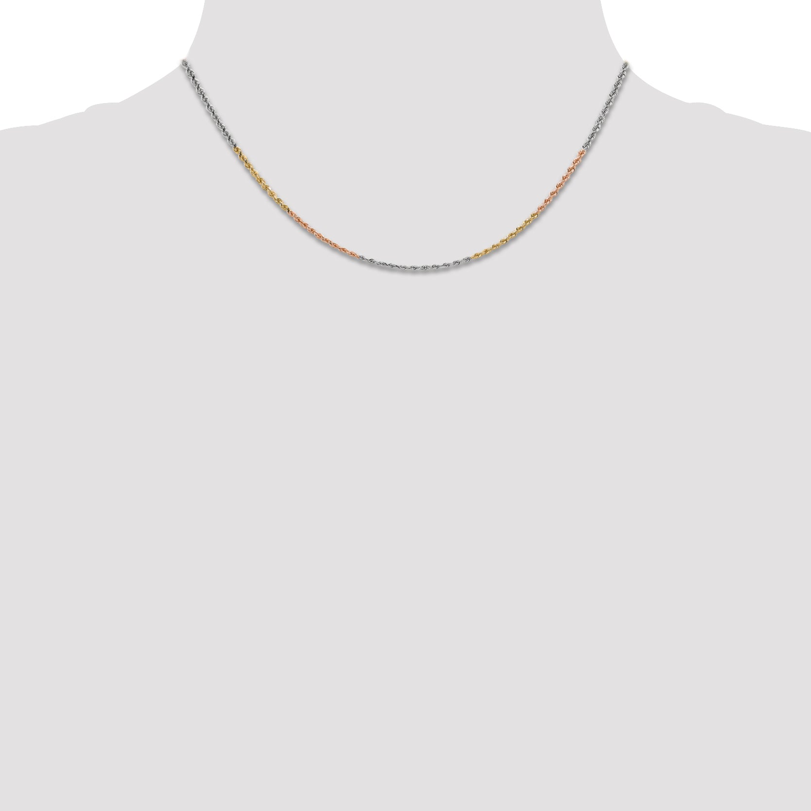 14K Tri-colored 10 inch 1.75mm Diamond-cut Rope with Lobster Clasp Anklet 014TC