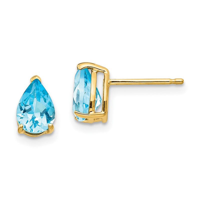 14k 7x5mm Pear Blue Topaz Post Earrings XE80BT