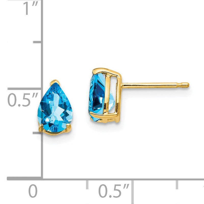 14k 7x5mm Pear Blue Topaz Post Earrings XE80BT