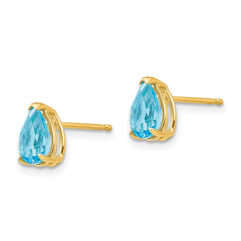 14k 7x5mm Pear Blue Topaz Post Earrings XE80BT