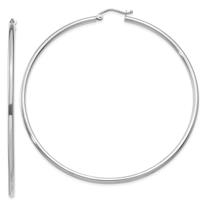 14k White Gold 2x65mm Polished Tube Hoop Earrings T836