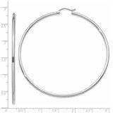 14k White Gold 2x65mm Polished Tube Hoop Earrings T836