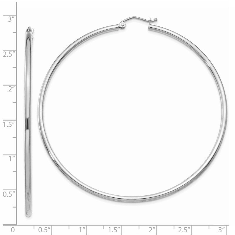 14k White Gold 2x65mm Polished Tube Hoop Earrings T836