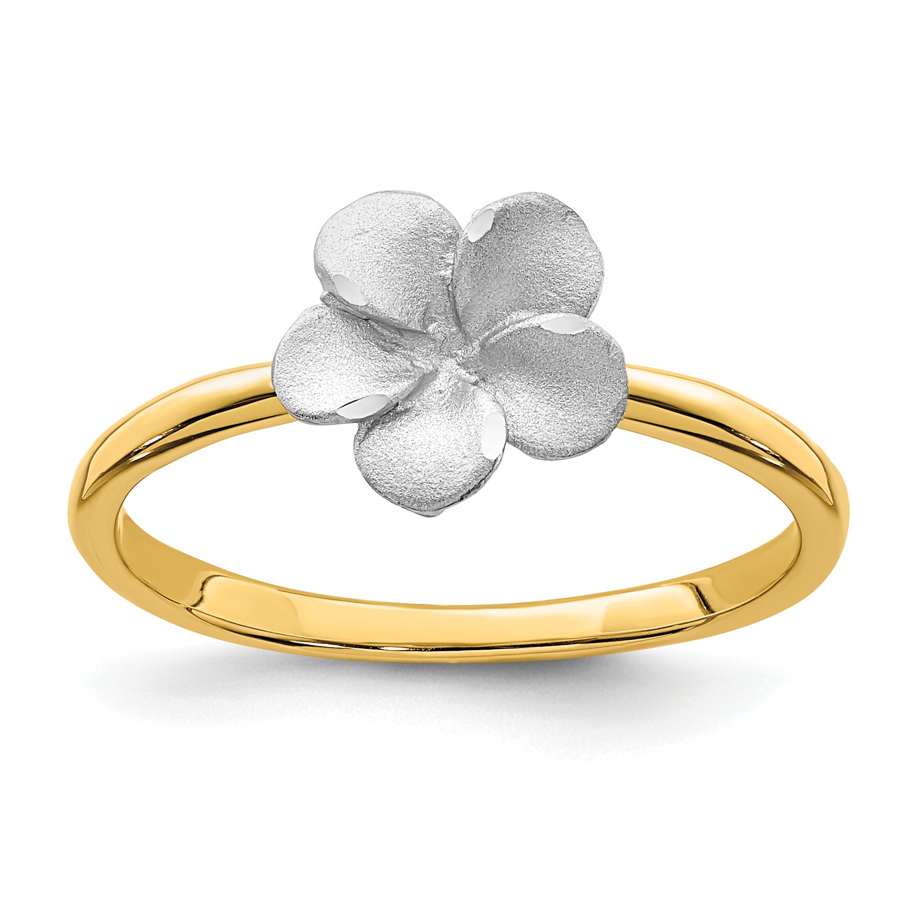 14K Two-tone Brushed and Polished Plumeria Ring D4740