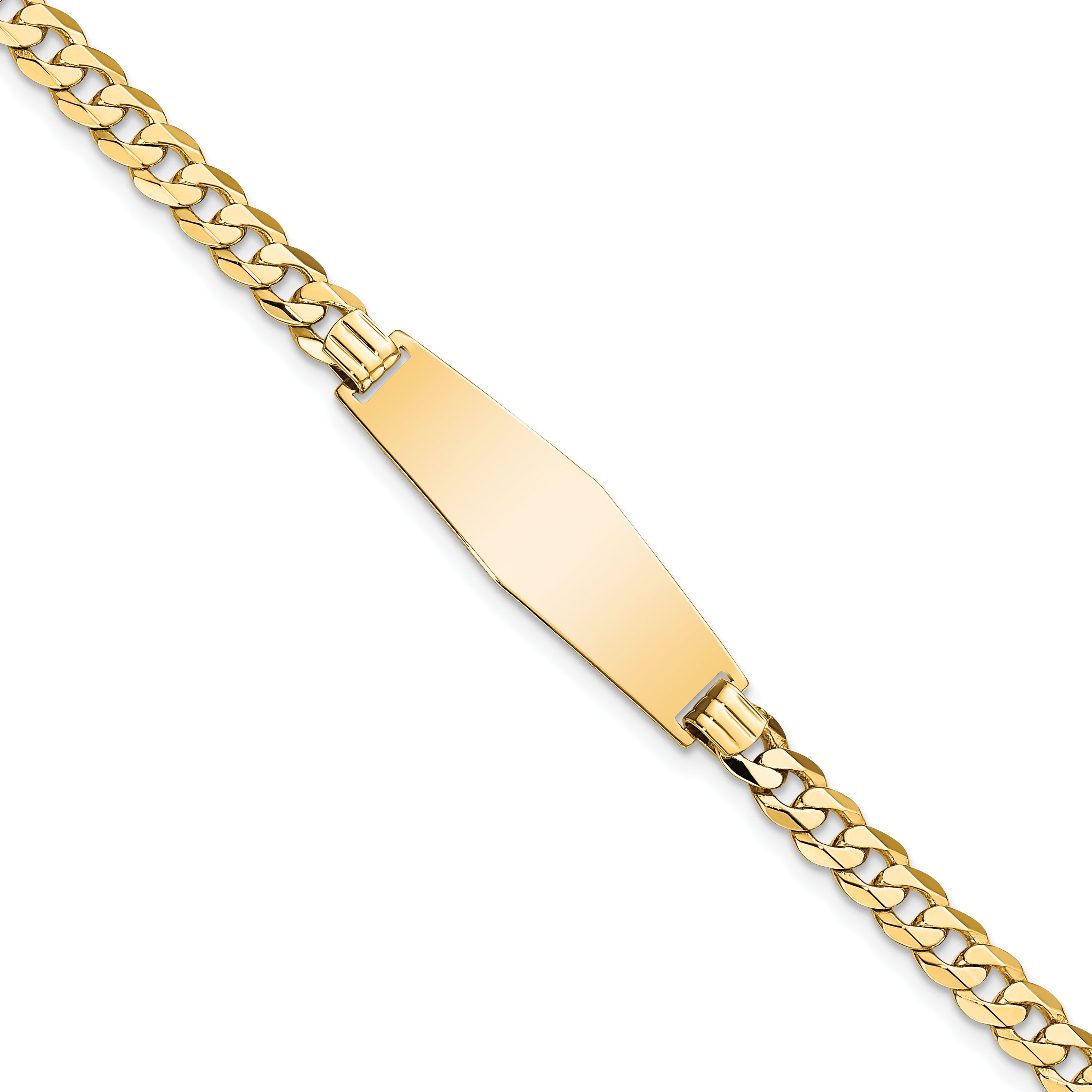 14k Polished Solid Chain/Solid Plate Flat Curb Link Soft Diamond Shape 28x9.3mm Plate 7 inch ID Bracelet LID74C