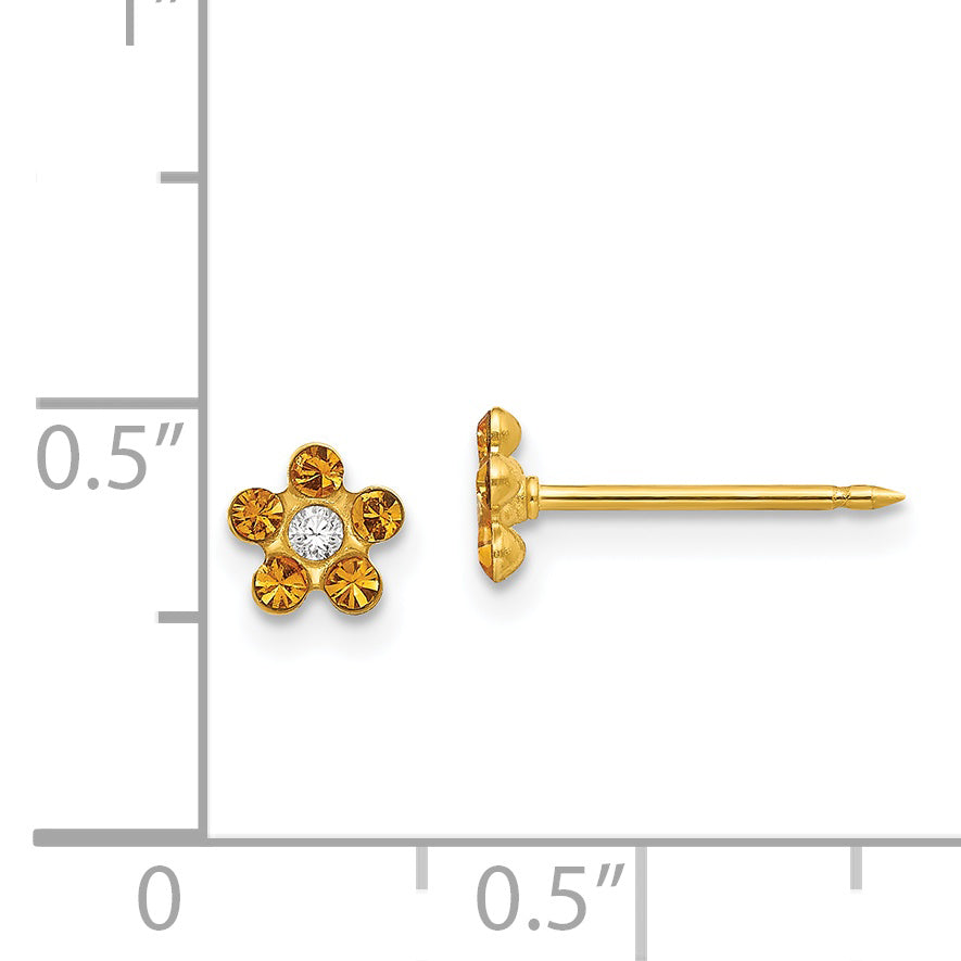 Inverness 14k November Yellow Crystal Birthstone Flower Post Piercing Earrings 791E