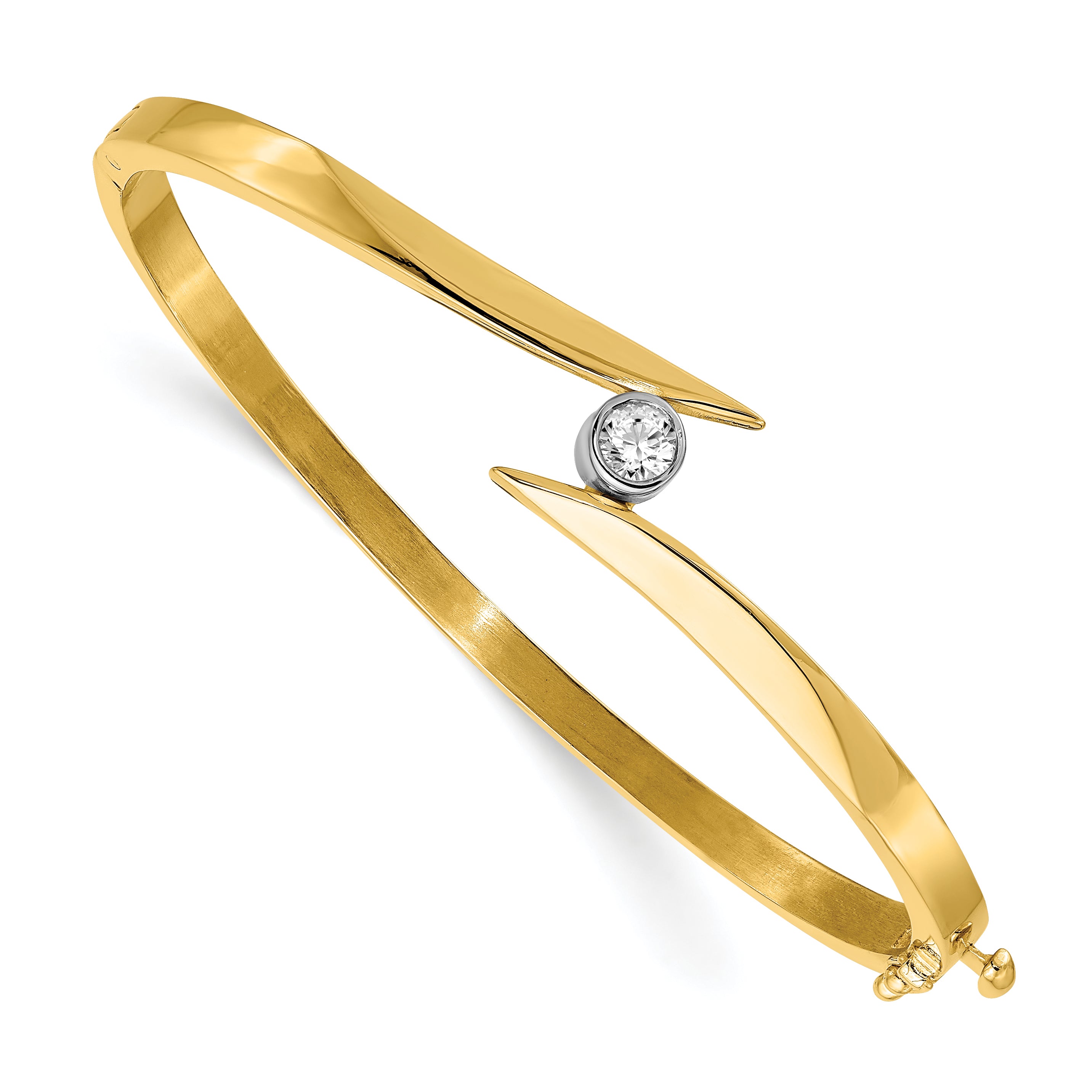 14k Two-tone Complete 1/4 carat A Diamond Hinged Oval Bangle Bracelet XB76A