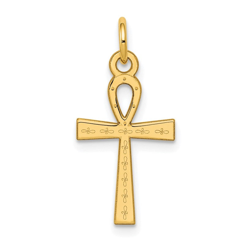 14K Laser Designed Ankh Cross Charm XR1064