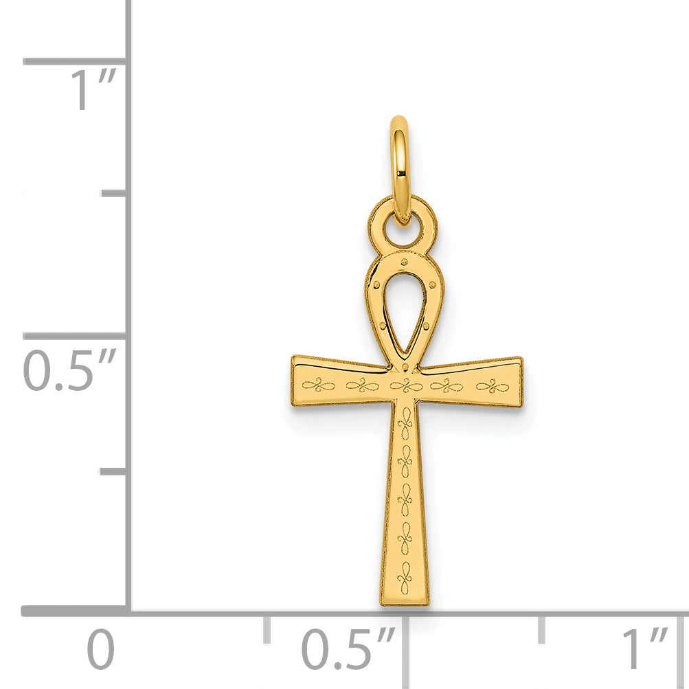 14K Laser Designed Ankh Cross Charm XR1064