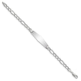 14K White Gold Polished Semi-Solid Chain/Solid Plate Figaro Link Soft Diamond Shape 34x10mm Plate 7 inch ID Bracelet DCID135CW