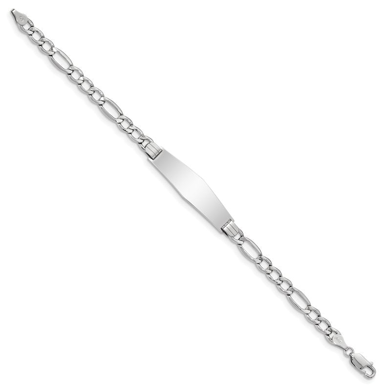 14K White Gold Polished Semi-Solid Chain/Solid Plate Figaro Link Soft Diamond Shape 34x10mm Plate 7 inch ID Bracelet DCID135CW
