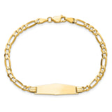 14k Polished Solid Chain/Solid Plate Figaro Link Soft Diamond Shape 24.5x7.3mm Plate 7 inch ID Bracelet FG100IDC