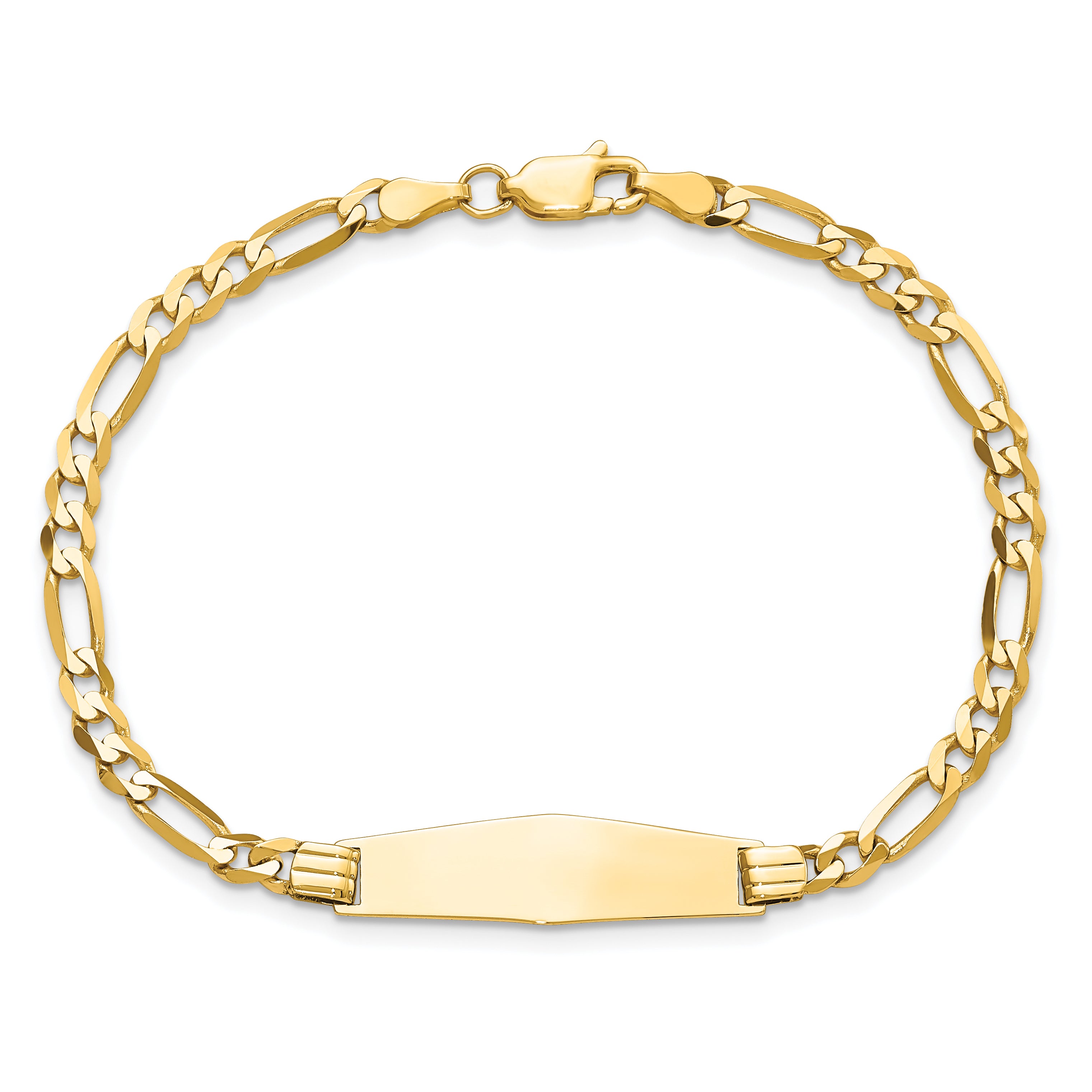 14k Polished Solid Chain/Solid Plate Figaro Link Soft Diamond Shape 24.5x7.3mm Plate 7 inch ID Bracelet FG100IDC