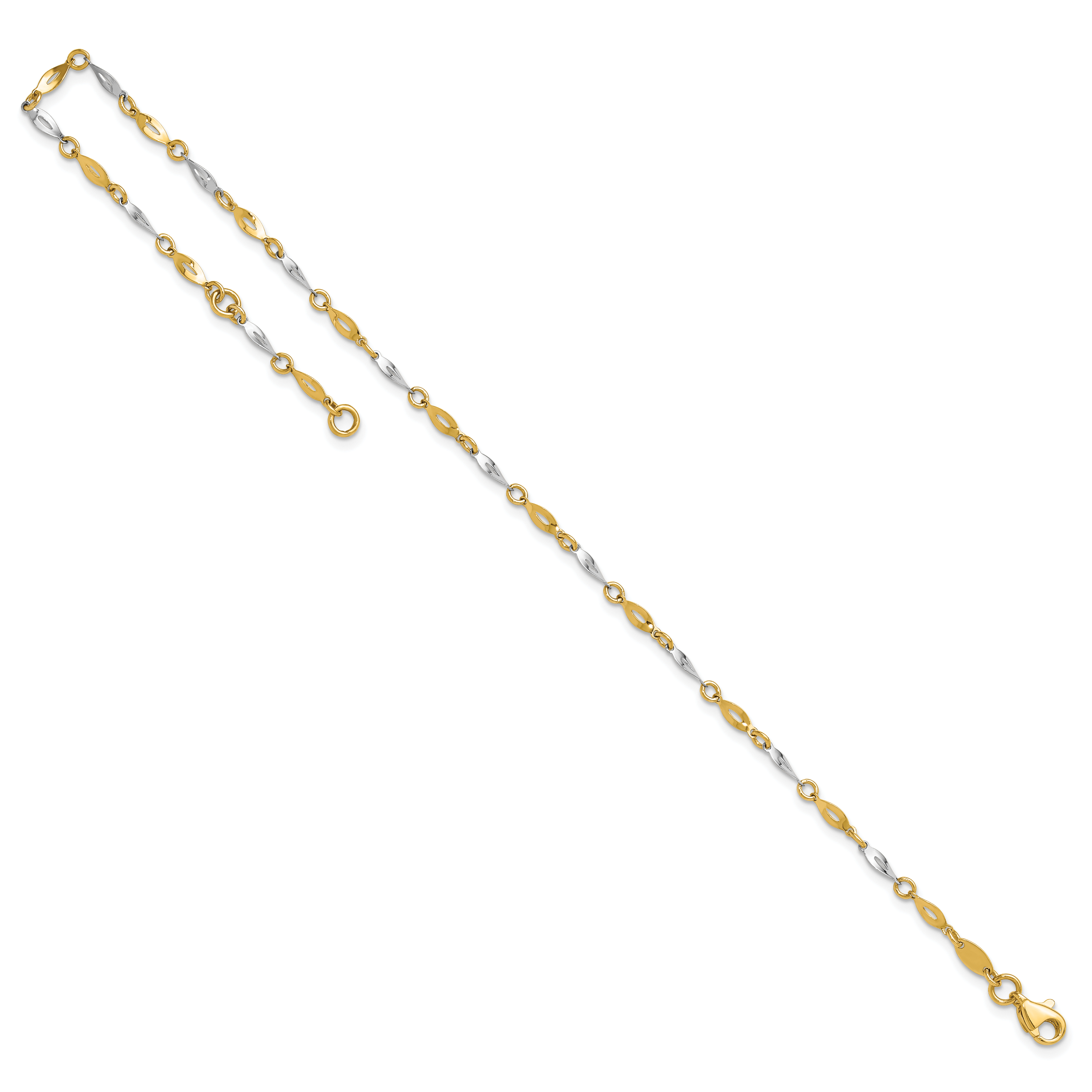 14K Two-Tone Polished Twisted Link 9 inch Plus 1 inch Extender - Total 10 inch Anklet ANK280