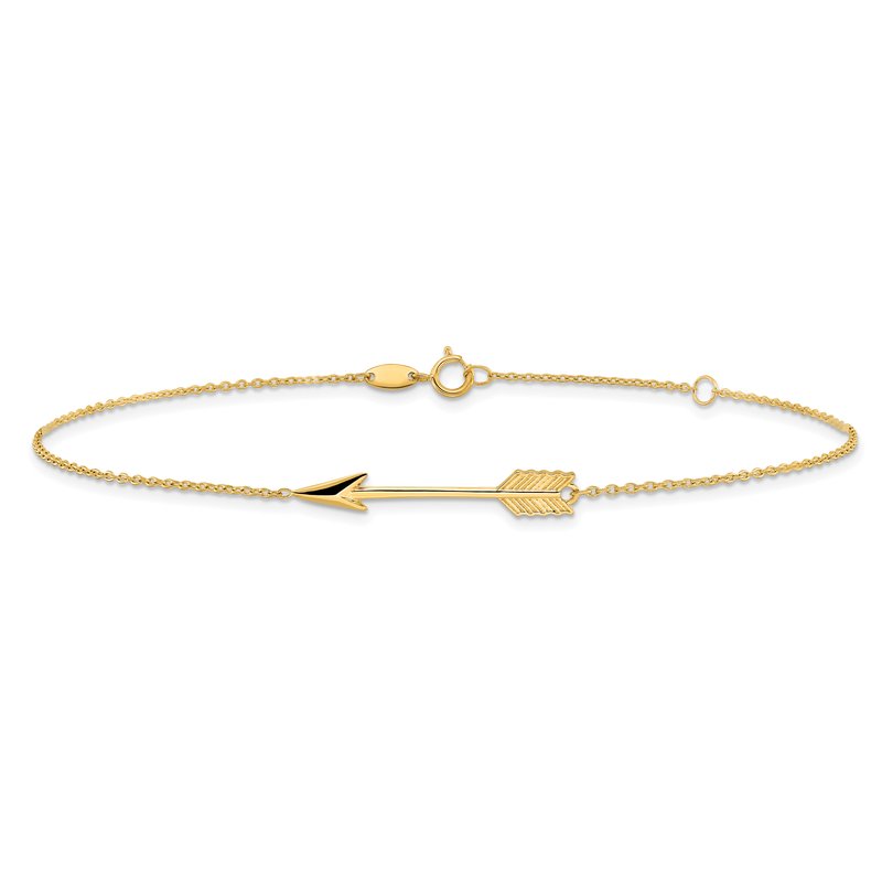 14K Polished Arrow 9 inch Plus 1 inch Extender - Total 10 inch Anklet ANK275