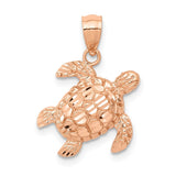 14k Rose Gold Diamond Cut Turtle Pendant D4387