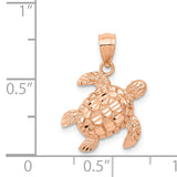 14k Rose Gold Diamond Cut Turtle Pendant D4387