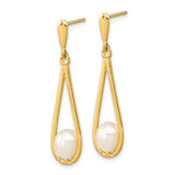 14k 5-6mm White Rice Freshwater Cultured Pearl Post Dangle Earrings XF668E