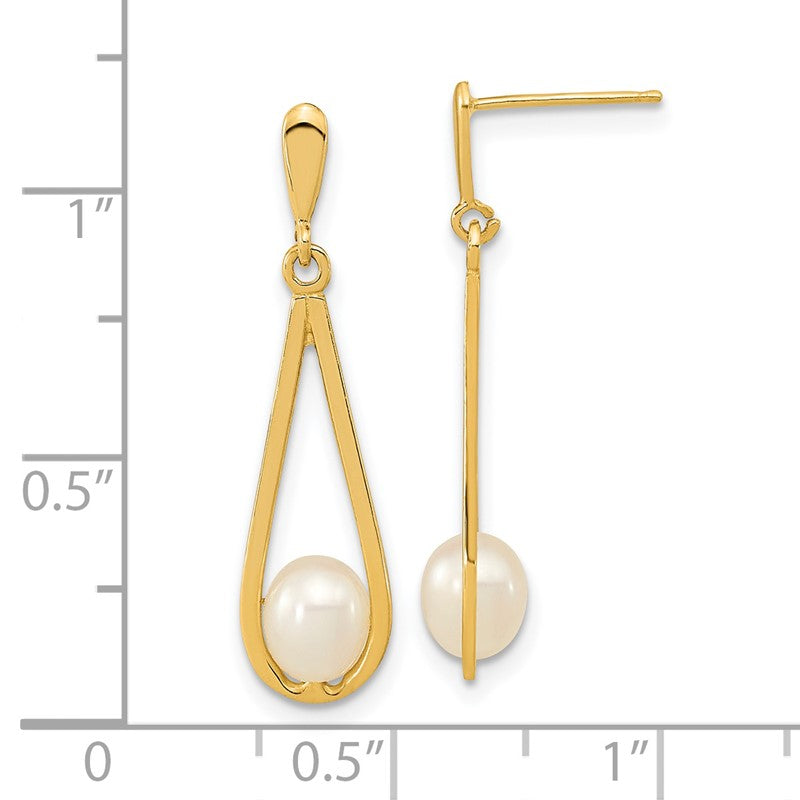 14k 5-6mm White Rice Freshwater Cultured Pearl Post Dangle Earrings XF668E
