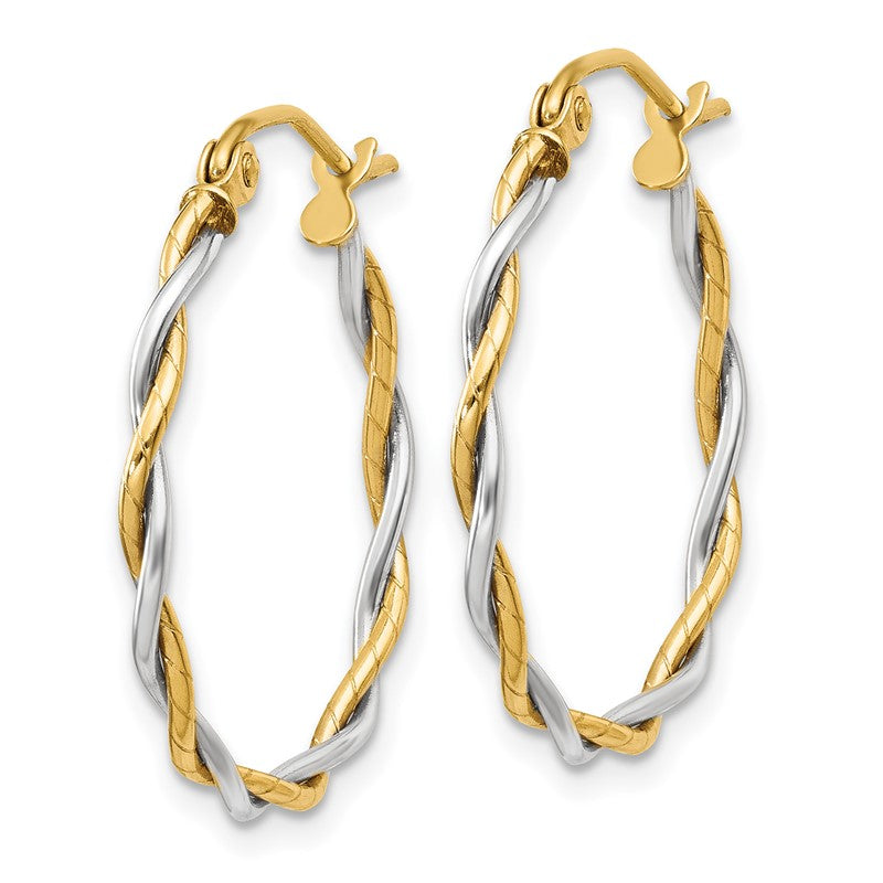 14k Two-tone Polished 1.8mm Twisted Hoop Earrings TC152