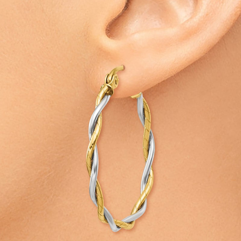 14k Two-tone Polished 1.8mm Twisted Hoop Earrings TC152