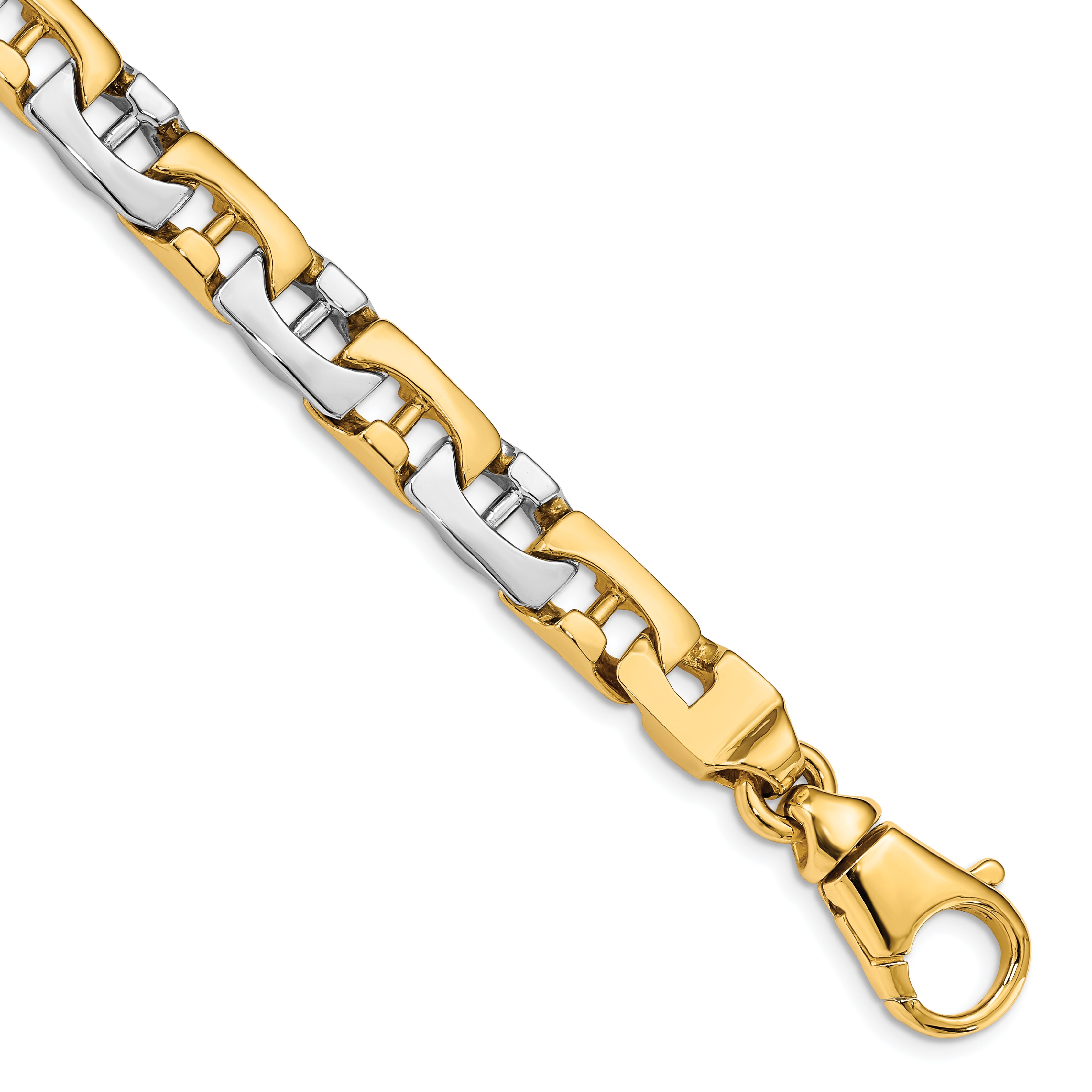 14K Two-tone 20 inch 8.5mm Hand Polished Fancy Link with Fancy Lobster Clasp Chain LK530