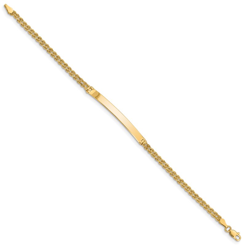 14k Polished Solid Chain/Solid Plate Two-Strand Rope 41x5mm Plate 7 inch ID Bracelet 012SD