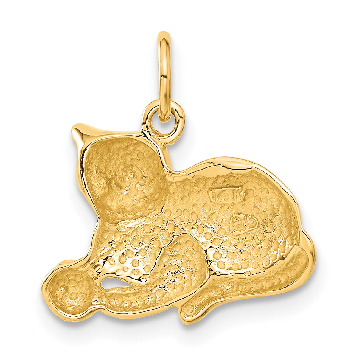 14k Solid Polished Open-Backed Cat with Ball Charm A9166
