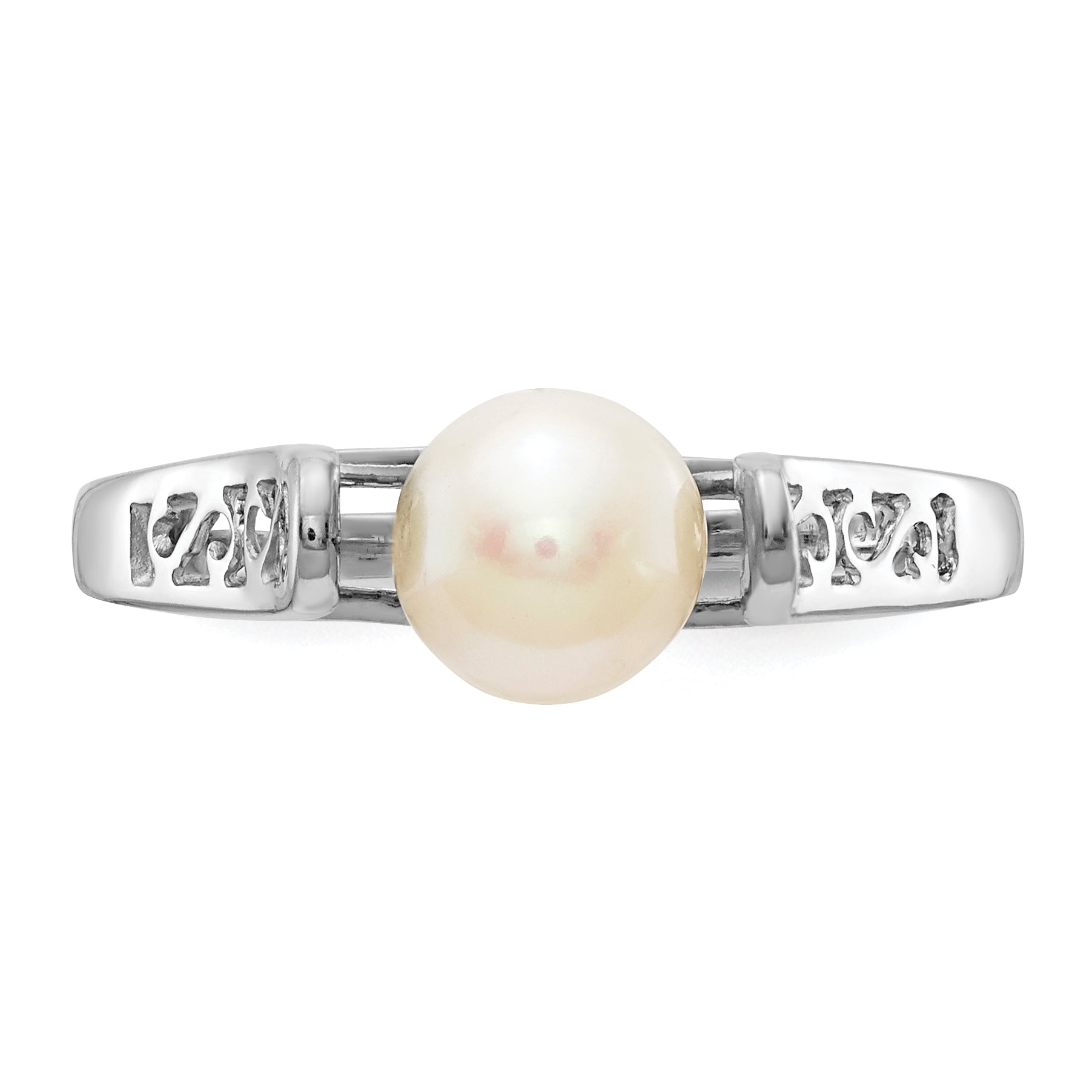 14k White Gold 6mm White Freshwater Cultured Pearl Filigree Ring Y1846PL