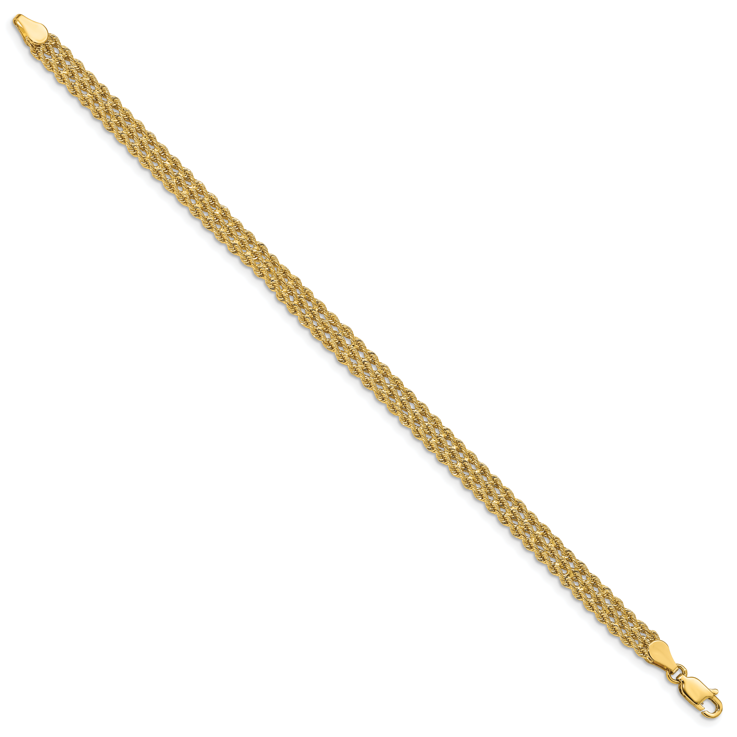 14k 5.5mm Wide Triple Strand Rope 7 inch Bracelet 014S3