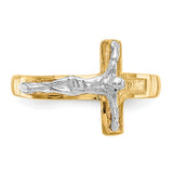 14K Two-Tone Mens Polished Diamond-Cut Crucifix Ring C2116