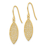 14k Fancy Filigree Pointed Oval Dangle French Hook Earrings K4365