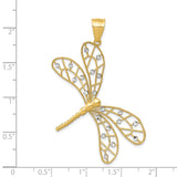 14k and White Rhodium Polished Diamond-cut Filigree Dragonfly Pendant K5335