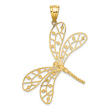 14k and White Rhodium Polished Diamond-cut Filigree Dragonfly Pendant K5335