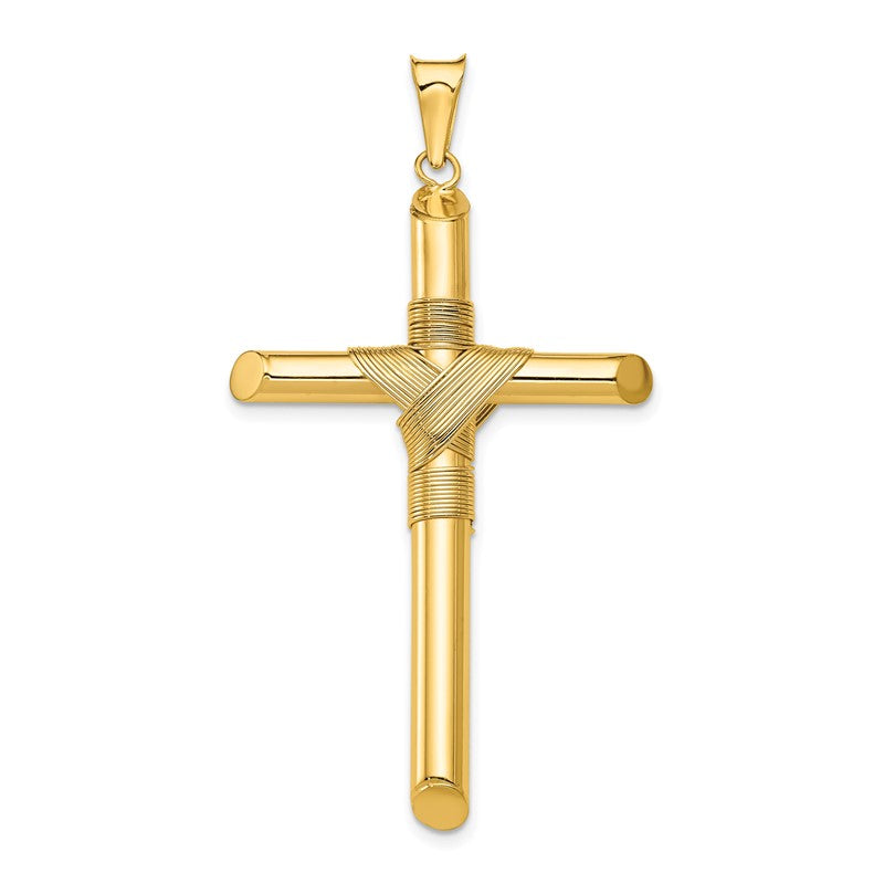 14K Polished with Center Wrap Tube Cross Pendant K6185