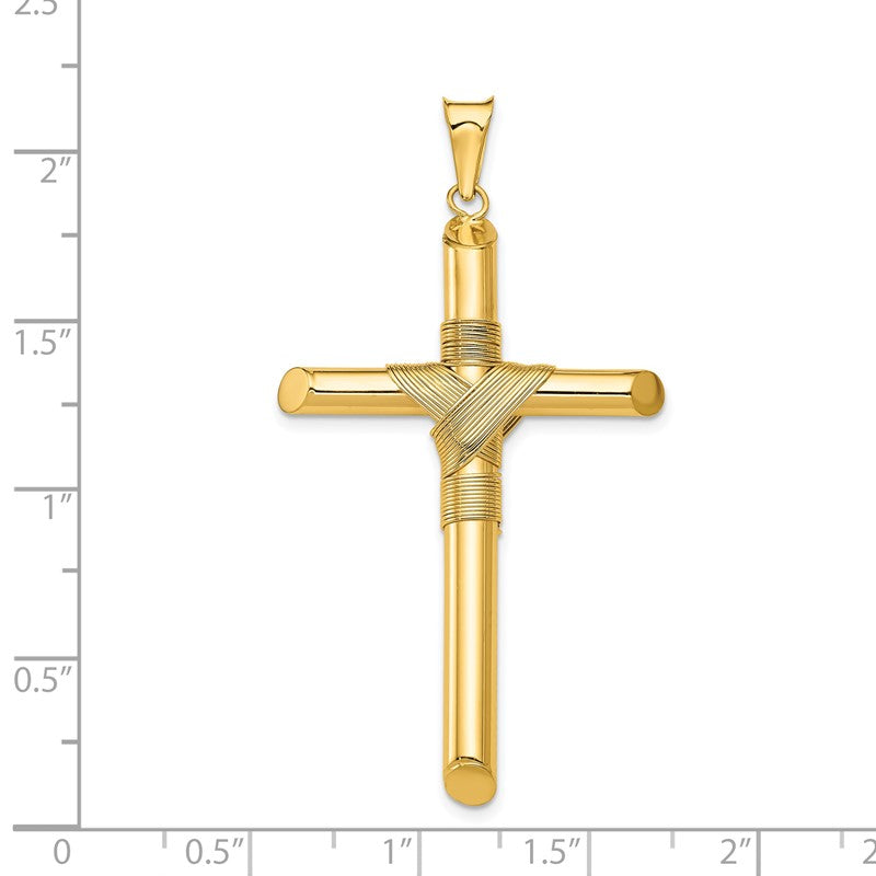 14K Polished with Center Wrap Tube Cross Pendant K6185