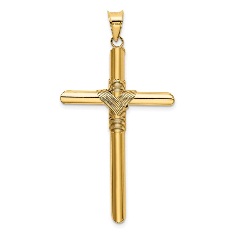 14K Polished with Center Wrap Tube Cross Pendant K6185