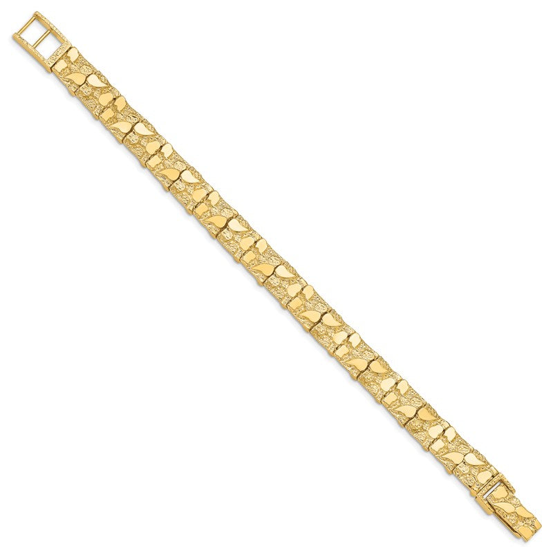 14k Polished and Textured 9.5mm 7 inch Nugget Bracelet NB10