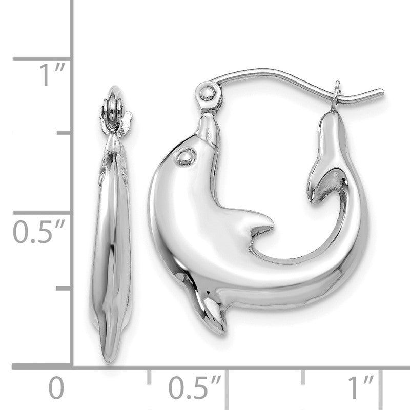 14k White Gold Polished Dolphin Hoop Earrings TC505